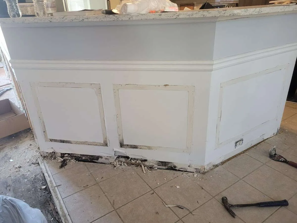 Water damage and mold on kitchen during Storm Damage Restoration in St. Louis